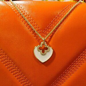 SALE!!  White Enamel and Zirconia 14K gold filled Heart Necklace